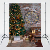 Brick Wall Clock Christmas Tree Photo Backdrop - Layoris